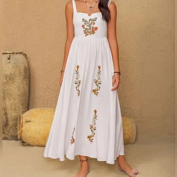 Six Eight Ten White Maxi Dress with Floral Embroidery - Picture 7 of 7
